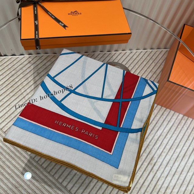 Hermes專櫃新款愛馬仕華麗馬車羊絨真絲方巾女款圍巾披肩 mmyj1661